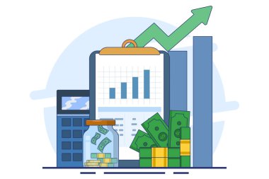 finansal güçlenme konsepti. Finansal eğitim soyut vektör çizimi seti. Bütçe becerileri, yatırım bilgisi metaforu. Arkaplanda düz vektör illüstrasyonu.