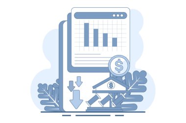 Finansal kriz konsepti. Enflasyon, finansal kayıplar, ekonomik ve yatırım sorunları yaşıyor. Borsa çöküşü, spekülatif finansal balon ve durgunluk. Düz vektör illüstrasyonu.