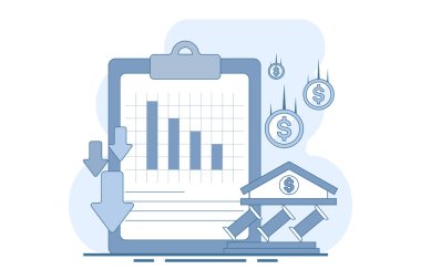 Finansal kriz konsepti. Enflasyon, finansal kayıplar, ekonomik ve yatırım sorunları yaşıyor. Borsa çöküşü, spekülatif finansal balon ve durgunluk. Düz vektör illüstrasyonu.