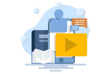 Çevrimiçi kurs kampanyası konsepti, E-öğrenme, çevrimiçi eğitim, çevrimiçi kurs konsepti, ev okulu, dizüstü bilgisayar ekranında öğretmenlik öğrencileri, uzaktan öğrenme, düz vektör çizimi.