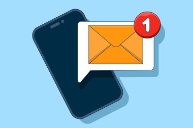 Okunmamış e- posta bildirim kavramı. Cihaz ekranında yeni mesaj. Çevrimiçi sohbet. Gelen e- posta kutusu bildirimi. Yeni mesajla birlikte zarf. E- posta pazarlama, Vektör illüstrasyonu.