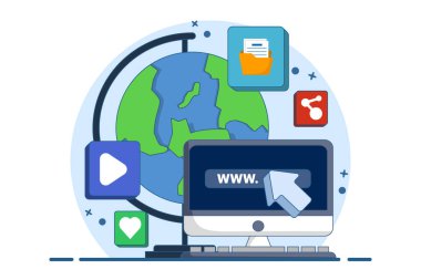 Web sitesi geliştirme konsepti, iş teknolojisi, çevrimiçi iş platformu, düz tasarım illüstratör afişi. Modern Düz Stil İçerik Web Tasarım ve Geliştirme. düz vektör şablonu.