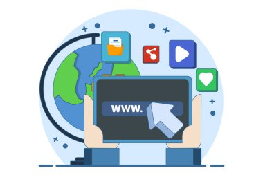 Web sitesi geliştirme konsepti, iş teknolojisi, çevrimiçi iş platformu, düz tasarım illüstratör afişi. Modern Düz Stil İçerik Web Tasarım ve Geliştirme. düz vektör şablonu.