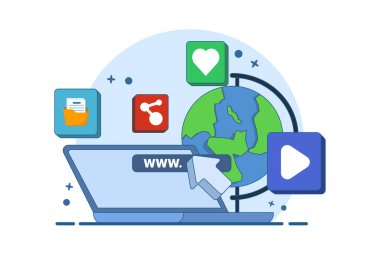 Web sitesi geliştirme konsepti, iş teknolojisi, çevrimiçi iş platformu, düz tasarım illüstratör afişi. Modern Düz Stil İçerik Web Tasarım ve Geliştirme. düz vektör şablonu.