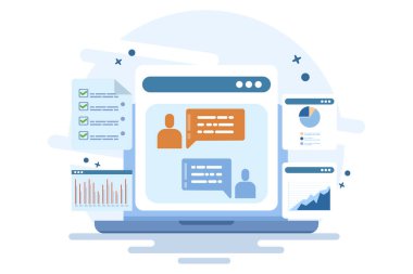 Proje yönetimi yazılım konsepti, Takım yönetimi, Proje planlaması, İş takımlarını yöneten Takım işbirliği yazılımı, proje görevlerini organize etmek için görev yönetimi, düz vektör ilüstrasyonu.
