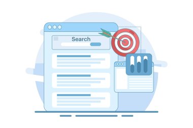 Arama motoru izleme konsepti, web sitesi sıralama analizi. en iyi anahtar sözcükler, Arama motorları trafiği web sitelerine yönlendirir, arkaplan vektör resimlemesi.