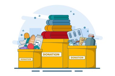 Bağış ve gönüllülük konsepti. Hayırseverlik, aşk. Akıllı telefon, iniş sayfası, şablon, ui, web, mobil uygulama, poster, afiş, el ilanı için ekran şablonu. Modern düz çizgi film tarzı. Vektör illüstrasyonu.