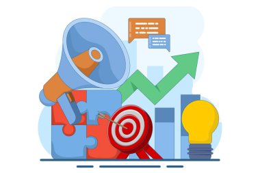 İş çözümleri ve destek kavramı, problem çözme ve karar verme, yenilikçi fikirler. Bulmaca elementlerini birleştirmek, takım metaforu, iş yaklaşımı, beyin fırtınası. Vektör illüstrasyonu.