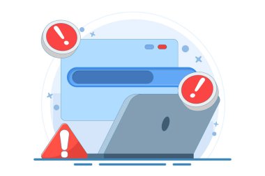 Başarısız süreç konsepti. Başarısız ve hatalı. Bir program ya da sistemin kurulum ve güncelleme işlemi başarısız oldu. Yükleme çubuğuyla çapraz. Sembol ya da simge. düz vektör illüstrasyonu.