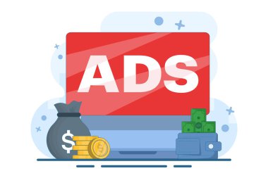 Ücretli reklam kavramı gelir, internet pazarlaması, tıklama başına ödeme, PPC, reklamcılık veya reklamlar üreten web sitelerinde reklamların gösterilmesi, markaların izleyicilere tanıtılması.