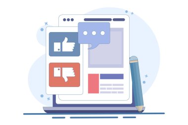 Geri bildirim ve araştırma konsepti. Olumlu geri bildirim vermek, tatmin oranını göstermek için emojiyi seçmek ve anket formu doldurmak. Kullanıcı Tecrübesi Konsepti, Arkaplanda Düz Vektör İllüstrasyonu.