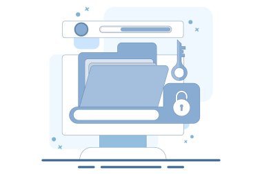 Veri koruma kavramı, kişisel mahremiyet için veri koruması, veri depolama, bilgi, koruma, izin, kurallar, siber güvenlik ve güvenlik. eski dev dosya, anahtar ve kilit.