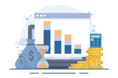 Maliyet azaltma konsepti. Satışlar düştü, finansal kriz. İş finansmanı düştü. Kayıplar, iflaslar. Web sayfaları, afişler, mobil uygulamalar için kullanılabilir. Vektör İllüstrasyonu