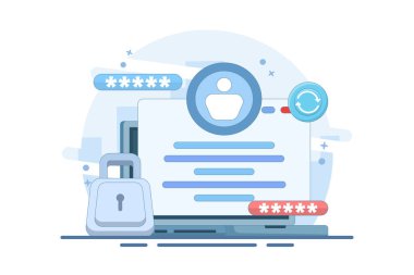 Şifre değiştirme kavramı. Sistem kodu ve anahtar. Güvenlik sistemi ve hesap korumasının güncellenmesi veya değiştirilmesi. Aygıttaki parolayı değiştirmenin çizimi. düz biçim tasarım vektör çizimi.