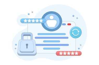 Şifre değiştirme kavramı. Sistem kodu ve anahtar. Güvenlik sistemi ve hesap korumasının güncellenmesi veya değiştirilmesi. Aygıttaki parolayı değiştirmenin çizimi. düz biçim tasarım vektör çizimi.