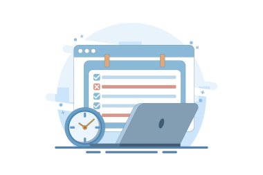 Planlama konsepti. Öncelikli, önemli, takvimdeki günleri hatırlatan. ayar ve zamanlama. Düz çizgi film tarzı. Arkaplanda düz vektör illüstrasyonu.