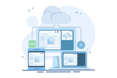 Bulut tabanlı web sunucu kavramı, bulut sunucusunda sunulan web sitesi, bulut sunucusu depolamasında yedekleme dosyası teknolojisi. Web siteleri ve uygulamalar için bulut sunucusu, düz vektör illüstrasyonu.