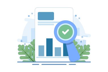 Mali İfade Analizi Konsepti, iş raporu ve yatırım izleme paneline ilişkin veri analizi. Büyüteçli Business Financial Flowchart Raporu. Düz Tasarım vektör çizimi.