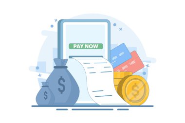 Çevrimiçi Kart Ödeme Konsepti, Kolay Ödeme. Kolay Düzenle ve Özelleştir, Para Aktarımı, Mobil Cüzdan Konsepti afiş, mobil uygulama, sunum. Arkaplanda düz vektör illüstrasyonu.