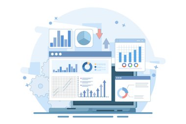 İş analizi, piyasa araştırması, ürün testi, veri analizi kavramı. İş Grafik Raporu Analizi. İş Veri Analizi. Analiz web sitesi afişi için modern düz tasarım.