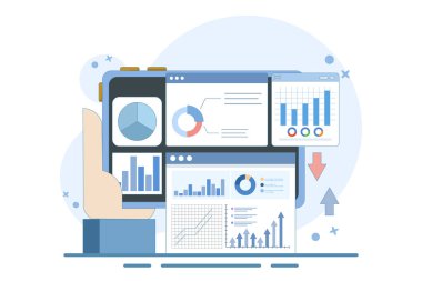 İş analizi, piyasa araştırması, ürün testi, veri analizi kavramı. İş Grafik Raporu Analizi. İş Veri Analizi. Analiz web sitesi afişi için modern düz tasarım.