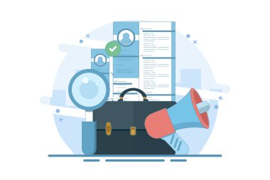 İş, istihdam ve istihdam olanakları, bilgi formuna devam, web işe alma kaynakları, iş seçenekleri ve fırsatları, personel alımı başvuruları arıyoruz. düz vektör illüstrasyonu.