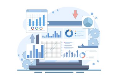 İş analizi, piyasa araştırması, ürün testi, veri analizi kavramı. İş Grafik Raporu Analizi. İş Veri Analizi. Analiz web sitesi afişi için modern düz tasarım.