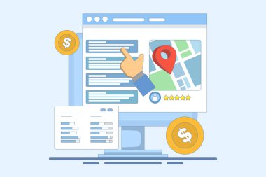 Arama motoru pazarlaması, PPC reklamcılığı, dijital reklamcılık. Ücretli pazarlama kampanyaları, web sitesi trafiğini artıran reklam kampanyaları. Simgeli düz tasarım vektör çizimi.