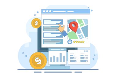 Arama motoru pazarlaması, PPC reklamcılığı, dijital reklamcılık. Ücretli pazarlama kampanyaları, web sitesi trafiğini artıran reklam kampanyaları. Simgeli düz tasarım vektör çizimi.