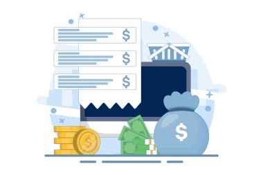 Mobil bankacılık konsepti. Dijital cüzdan, ödeme sistemi, mobil bankacılık, para transferi. Cüzdan, para, mobil uygulama. Simge. Şık ve soyut. Düz Çizgi film Vektör İllüstrasyonu.