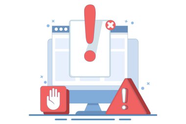 Çevrimiçi Dolandırıcılık Uyarı Verisi Uyarı Mesajı veya Ünlem Tehlike Uyarısı Sayısal İnternet Siteleri Bilgisayarları Bilgisayarı PC, Güvensiz Ağ Virüsü Saldırısı Siber Tehlike Dolandırıcılığı.