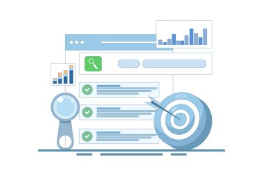 SEO optimizasyon tanıtım konsepti. Dijital pazarlama kavramı için web tarayıcısı. Web sitesi analiz stratejisi ve yenilik araştırması. Siteni formda tut. Grafik vektör resimlemesi.