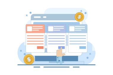 Çevrimiçi abonelik satma, abonelik paketleriyle ürün ve hizmet satma, çevrimiçi para kazanma kavramı. Müşterilere yönelik web sitesi bakım paketleriyle gelirleri artırmak için paket sat.