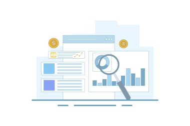 Ücretli Trafik Konsepti, internet sitesi trafiği, sosyal medya, ücretli arama kampanyaları, ücretli reklam analizleri gönderen dijital reklam kampanyaları. İnternet sitesi trafiği büyüyor. Düz vektör illüstrasyonu.