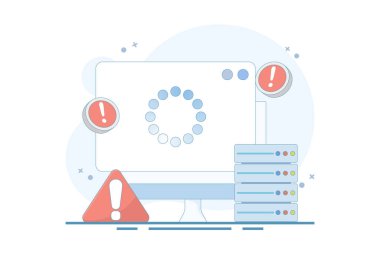 Sunucu Kapalı Konsepti. Kötü Ev Sahipliği Kalitesi nedeniyle web sitesi erişilebilir değil. Sunucu hataları ve arızaları, Trafik Seli ve DNS Sorunları. Hat kesildi. Düz Çizim.