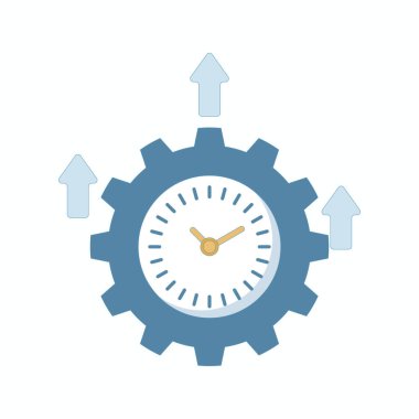 Üretkenlik kavramı. Oklu Saat. İş problemlerine çözümler, verimlilik ve yenilik fikirleri, yaratıcı iş. Arkaplanda Düz Vektör İllüstrasyon Tasarımı.