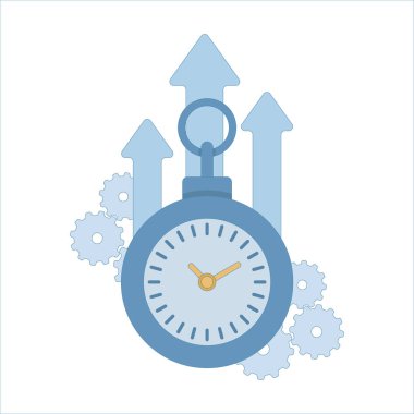 Üretkenlik kavramı. Oklu Zamanlayıcı Saat. Teslim tarihi, dakiklik ve zaman yönetimi. Zamanlayıcı ve dakiklik. Arkaplanda Düz Vektör İllüstrasyon Tasarımı.