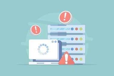 Sunucu Kapalı Konsepti. Kötü Ev Sahipliği Kalitesi nedeniyle web sitesi erişilebilir değil. Sunucu hataları ve arızaları, Trafik Seli ve DNS Sorunları. Hat kesildi. Düz Çizim.
