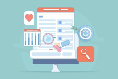 Web sitesi optimizasyon stratejisi konsepti, web sitesi analitik raporu, SEO hedef pazarlama, dijital reklam kampanyası raporu. Arama motoru optimizasyonu, SEO büyümesi, arama motoru optimizasyonu, analitik.