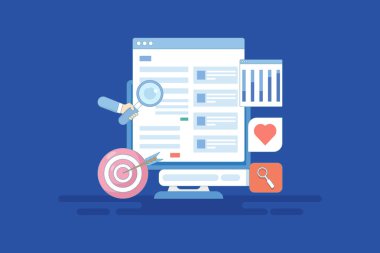 Web sitesi optimizasyon stratejisi konsepti, web sitesi analitik raporu, SEO hedef pazarlama, dijital reklam kampanyası raporu. Arama motoru optimizasyonu, SEO büyümesi, arama motoru optimizasyonu, analitik.