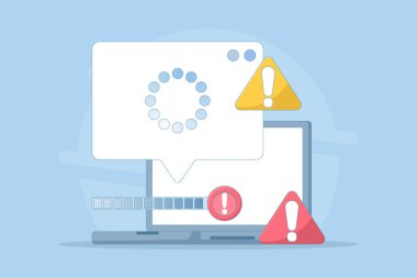 Başarısızlık ya da ilerleme kavramı. Kurulum veya güncelleme işlemi başarısız oldu. başarısız ya da tamamlanmamış hata oluştu. Arkaplanda düz tasarım çizimi.