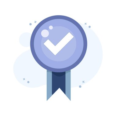 Onaylanmış Rozetli Onaylı Konsept. Standart QC rozeti. Onaylı onay. Arkaplanda canlandırma düz çizgi film tasarımı.