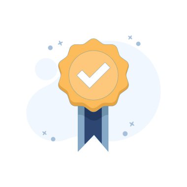 Onaylanmış Rozetli Onaylı Konsept. Standart QC rozeti. Onaylı onay. Arkaplanda canlandırma düz çizgi film tasarımı.