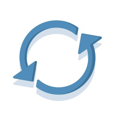 Konsept yeniden yükleniyor ya da güncelleniyor. Renkli iki dairesel ok. Tazeleme işlevi, senkronizasyon. Minimalist ve çok yönlü, web arayüzü, mobil uygulama veya yazılım simgesi için. Düz Çizim.