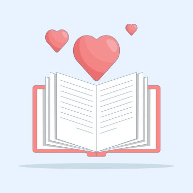 Dünya kitap günü konsepti. Yürekten açık bir kitap. Aşk ve kitap okumaktan zevk almak. En sevdiğim ve sevdiğim. Sembol ya da simge. minimalist biçim illüstrasyon tasarım ögesi
