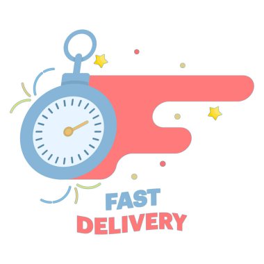 Express Teslimat Servisi Konsepti. Zaman ve hızlı teslimat. Express Delivery Banner. Ekspres servis için Stopwatch simgesi. Arkaplanda Düz Tasarım Çizimi.