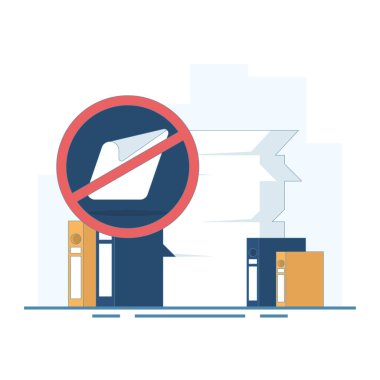 Üstü çizilmiş belge konsepti. Kolay gereksinimler, bürokrasi yok, basitleştirilmiş süreç yok, evrak işi yok, hızlı kayıt ya da asgari yönetim. Dijital hizmetler için. Düz Çizim