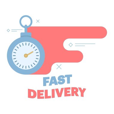 Express Teslimat Servisi Konsepti. Zaman ve hızlı teslimat. Express Delivery Banner. Ekspres servis için Stopwatch simgesi. Arkaplanda Düz Tasarım Çizimi.
