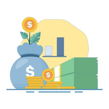 Ticaret Yatırım Çizelgesi. Başvuru konsepti nakit yatırım parasını analiz eder. Madeni paralarla finansal büyüme. Finans, sermaye ve para artışı. tasarım çizimi.