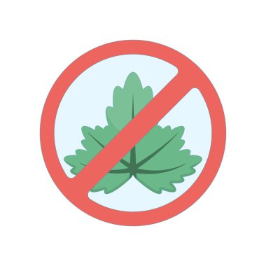 Uyuşturucu günü konsepti. Uyuşturucu kullanmayı bırak. Uyuşturucu karşıtı hareketler. İçki yasağı işareti ve marihuana yaprağı olan ilaç şişesi. arkaplanda düz tasarım çizimi.